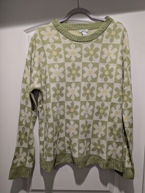 rue21 Green Floral Checker Knit Sweater